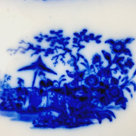 Stunning Antique Davenport Amoy Flow Blue 13" Platter Asian Design, c.1840s - Picture 5 of 15